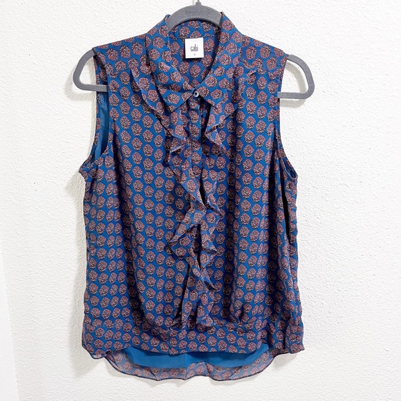 CAbi #3275 Kyoto Blossom Teal Orange Medallion Print Sleeveless Casual F… - Picture 7 of 8